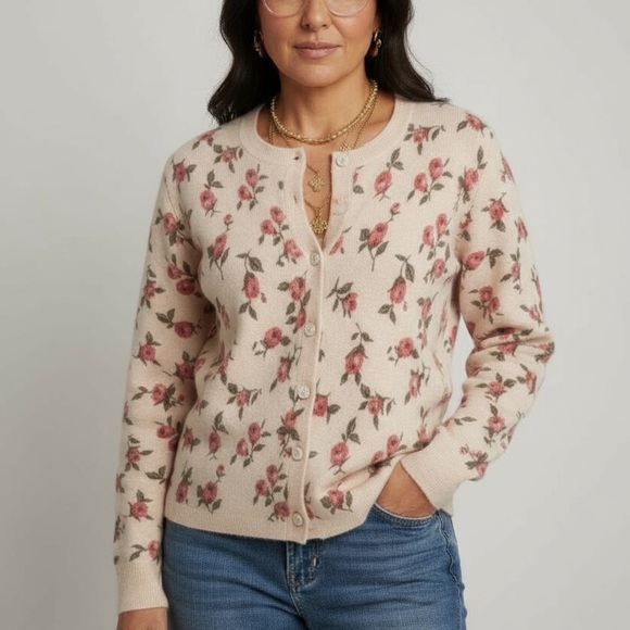 Wool Angora Floral Button-Up Cardigan - Picture 1 of 6